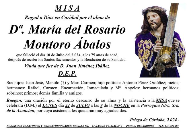 MISA DE Dª MARÍA DEL ROSARIO MONTORO ÁBALOS