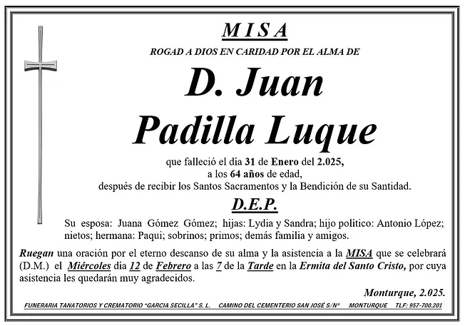 MISA DE D JUAN PADILLA LUQUE