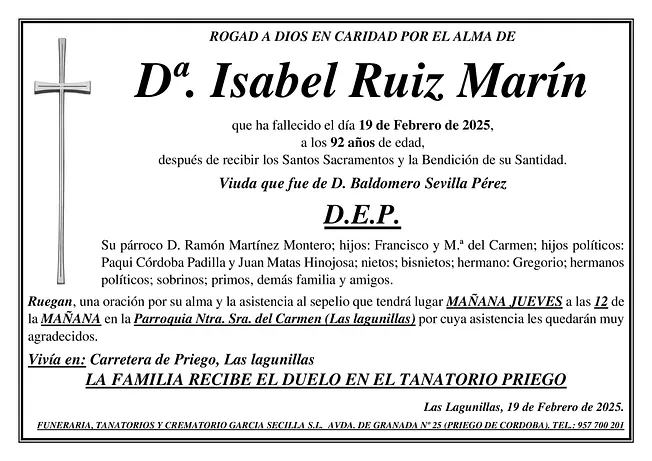 SEPELIO DE Dª ISABEL RUIZ MARÍN