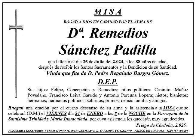 MISA DE Dª REMEDIOS SÁNCHEZ PADILLA