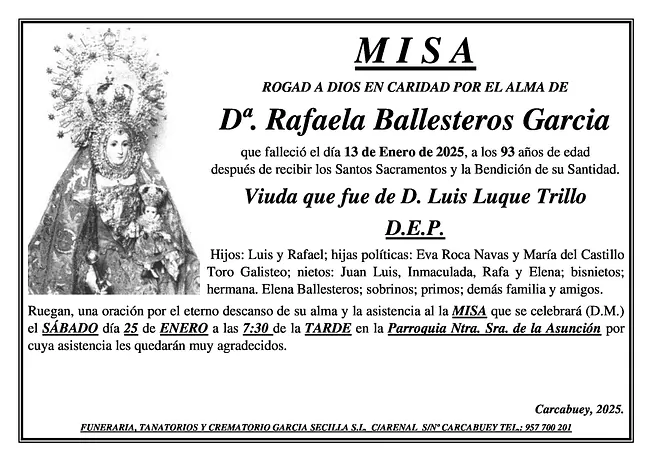 MISA Dª. RAFAEL BALLESTEROS GARCIA