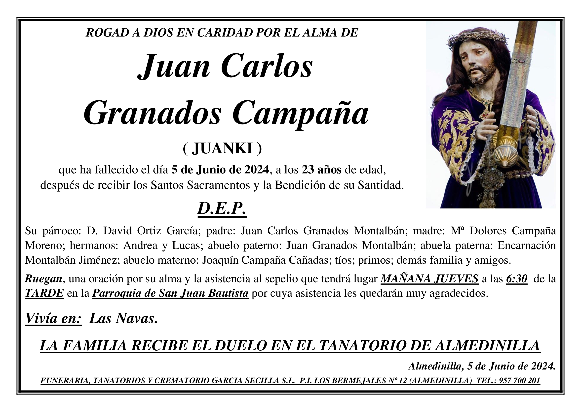 SEPELIO DE D JUAN CARLOS GRANADOS CAMPAÑA