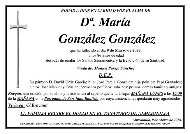 SEPELIO DE Dª MARIA GONZALEZ GONZALEZ