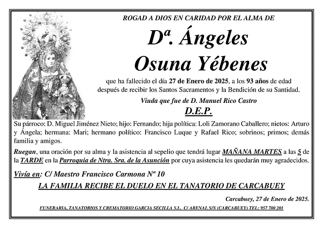 SEPELIO DE Dª ÁNGELES OSUNA YÉBENES