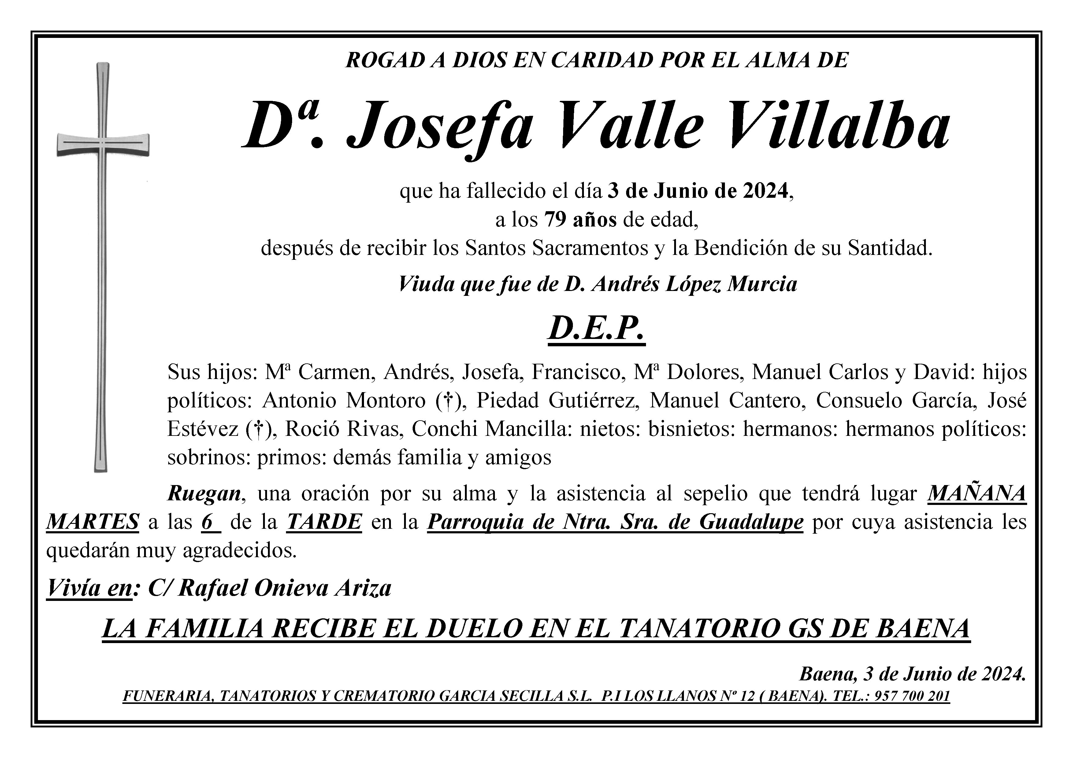 SEPELIO DE Dª JOSEVA VALLE VILLALBA