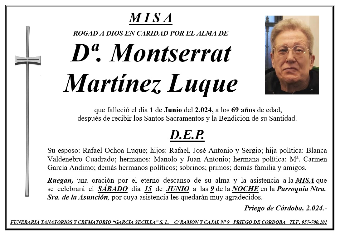 MISA DE Dª MONTSERRAT MARTÍNEZ LUQUE