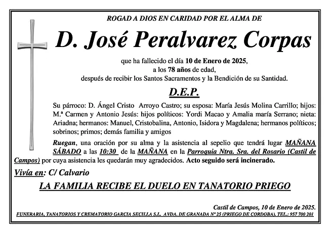 SEPELIO DE D JOSE PERALVAREZ CORPAS