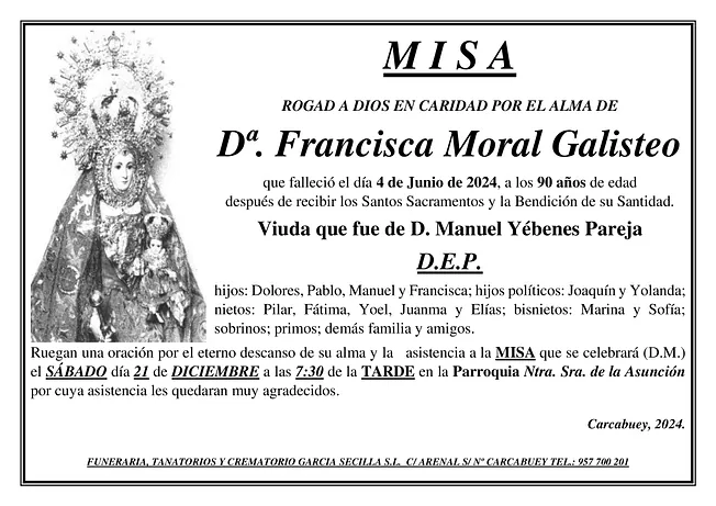 MISA Dª. FRANCISCA MORAL GALISTEO