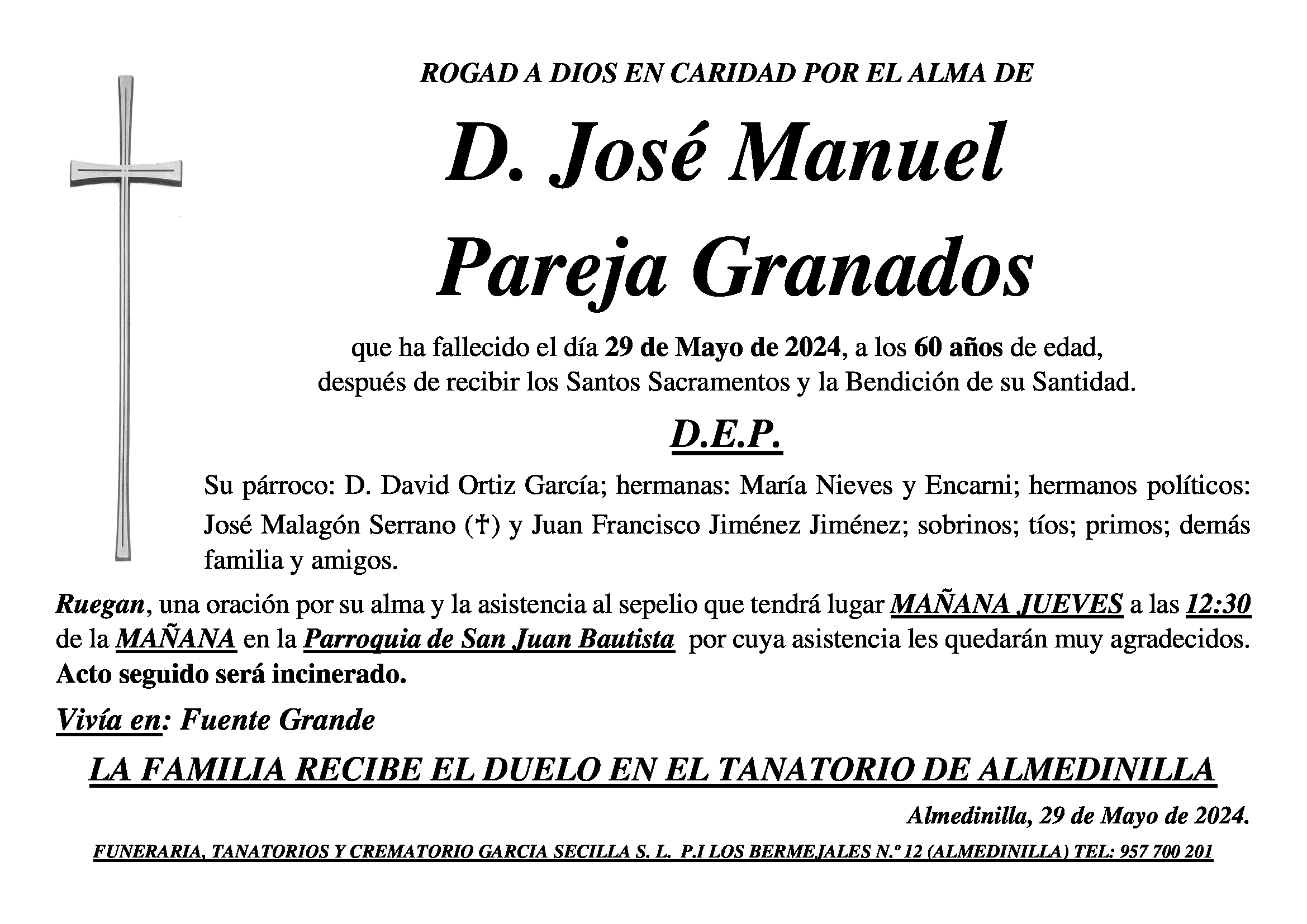 SEPELIO DE D JOSÉ MANUEL PAREJA GRANADOS