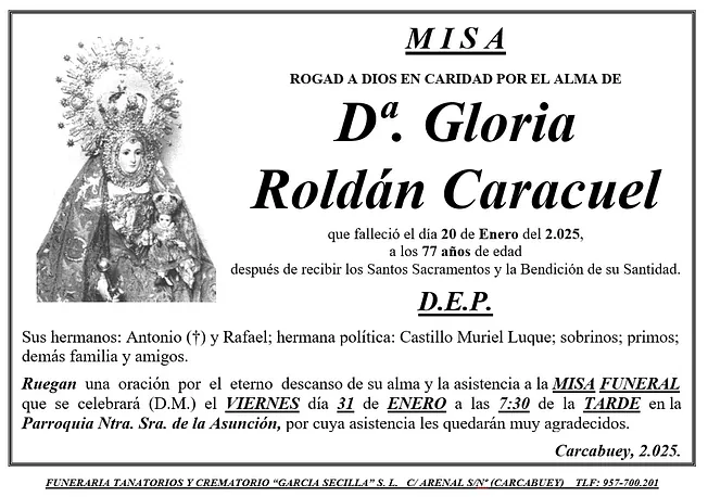 MISA DE Dª GLORIA ROLDAN CARACUEL