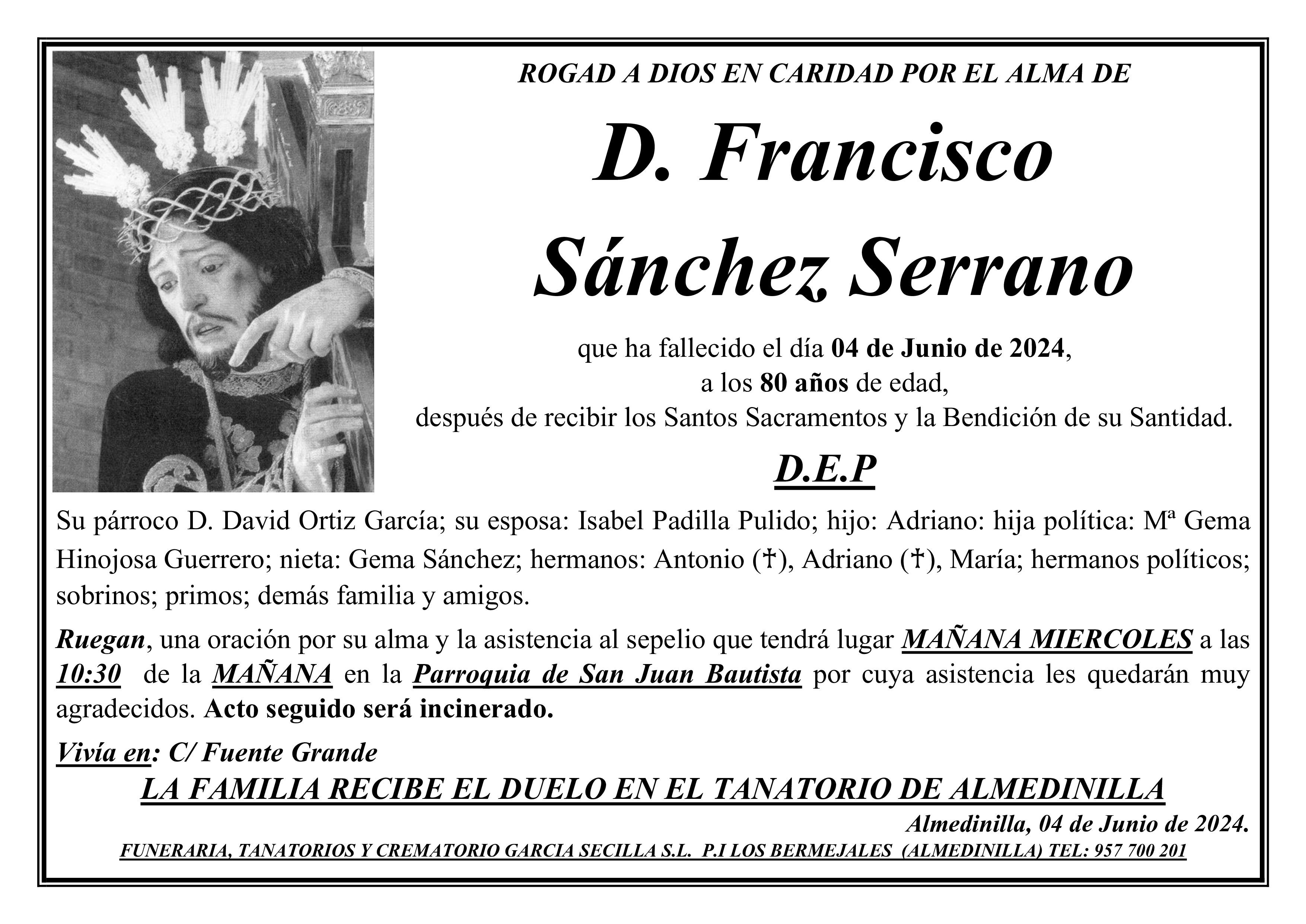 SEPELIO DE D. FRANCISCO SÁNCHEZ SERRANO