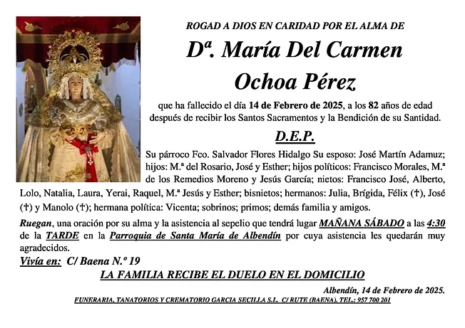 SEPELIO DE Dª MARIA DEL CARMEN OCHOA PÉREZ