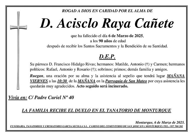 SEPELIO DE D ACISCLO RAYA CAÑETE