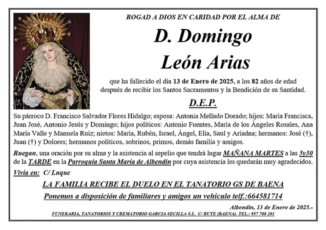 SEPELIO DE D. DOMINGO LEÓN ARIAS