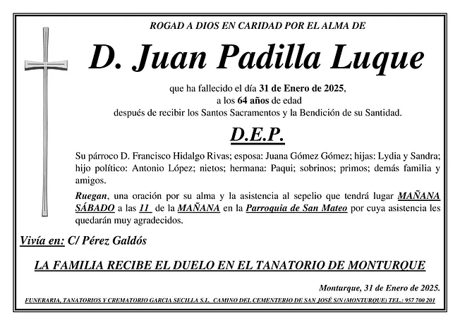 SEPELIO DE D JUAN PADILLA LUQUE