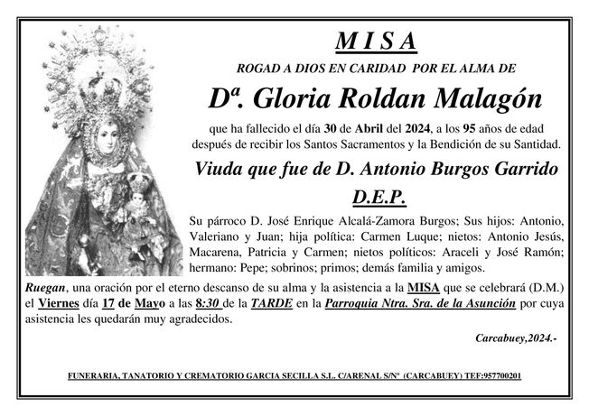 MISA DE Dª GLORIA ROLDAN MALAGÓN