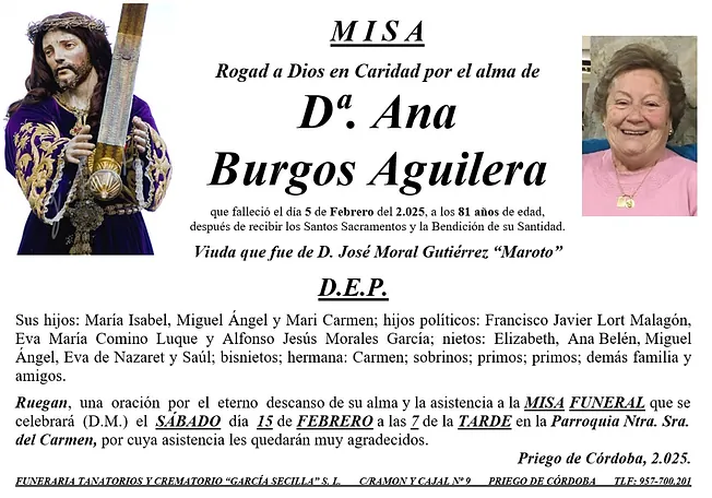 MISA DE Dª ANA BURGOS AGUILERA