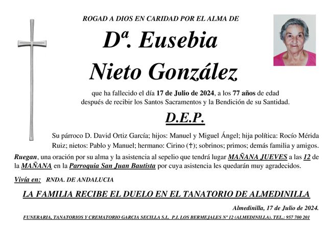 SEPELIO DE Dª EUSEBIA NIETO GONZALEZ