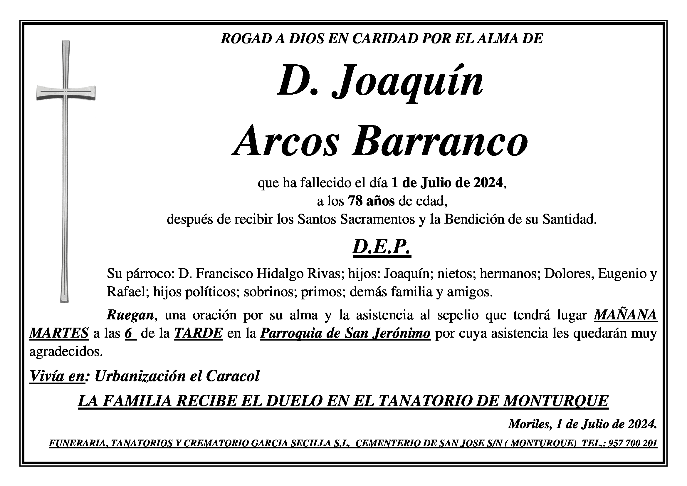 SEPELIO DE D. JOAQUIN ARCOS BARRANCO
