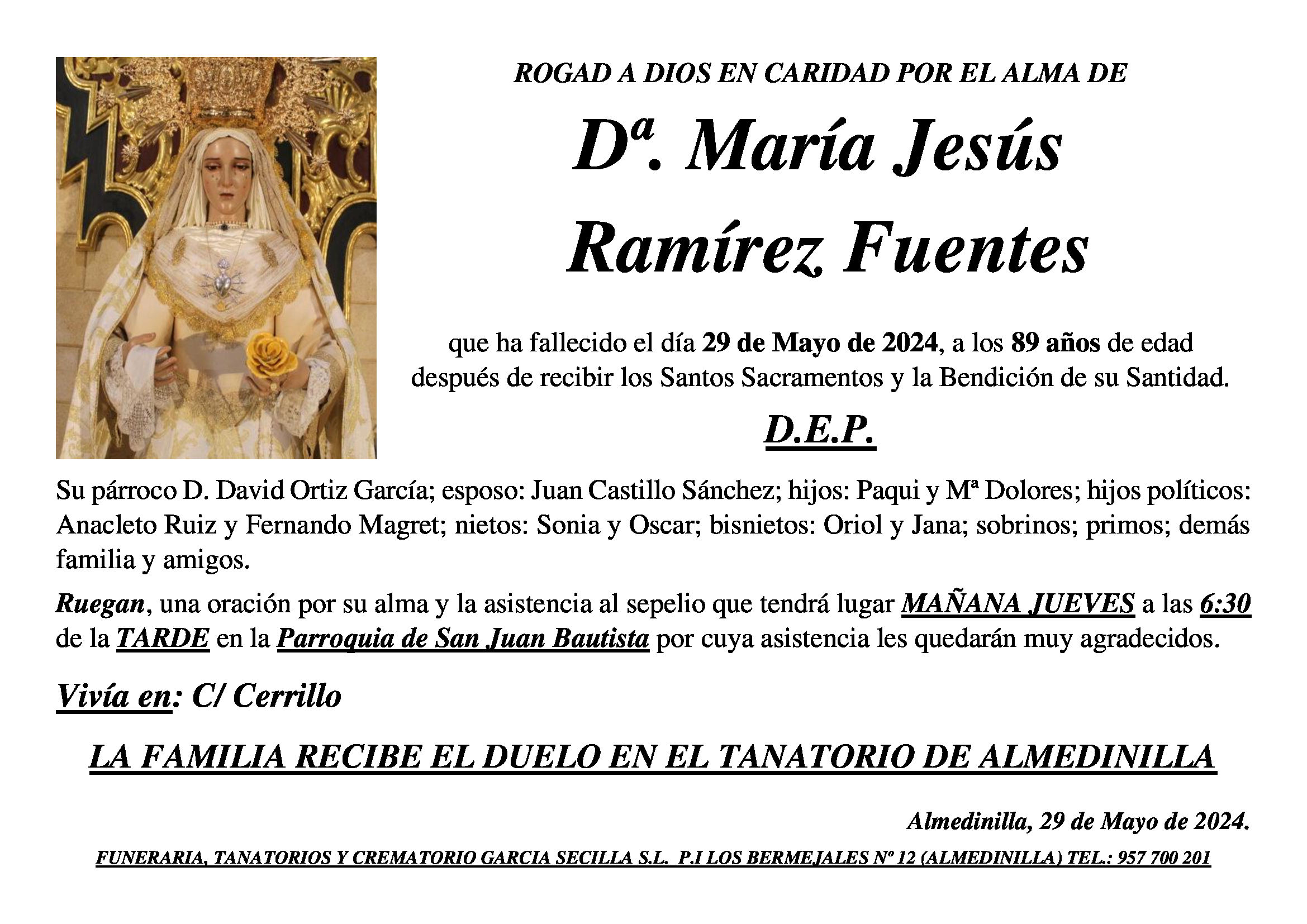 SEPELIO DE Dª MARÍA JESÚS RAMÍREZ FUENTES