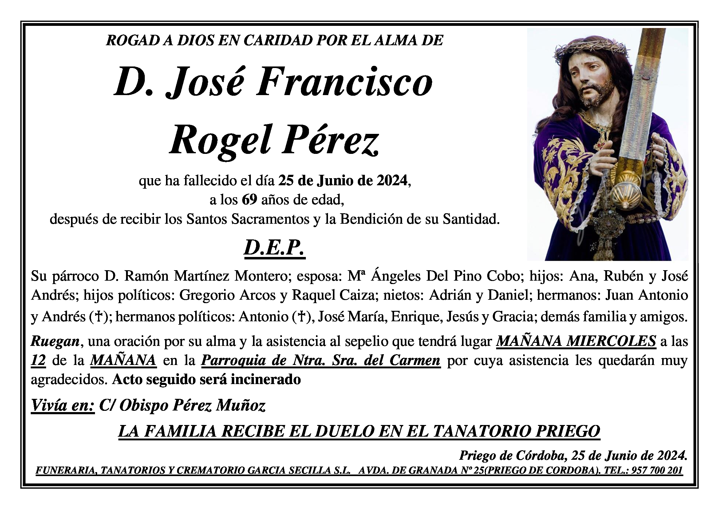 SEPELIO DE D. JOSÉ FRANCISCO ROGEL PÉREZ
