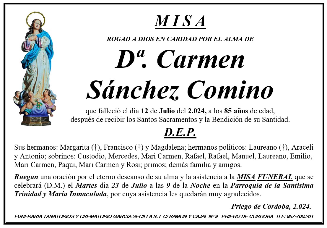 MISA DE Dª CARMEN SANCHEZ COMINO