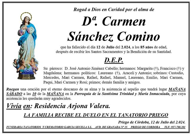 SEPELIO DE Dª CARMEN SÁNCHEZ COMINO