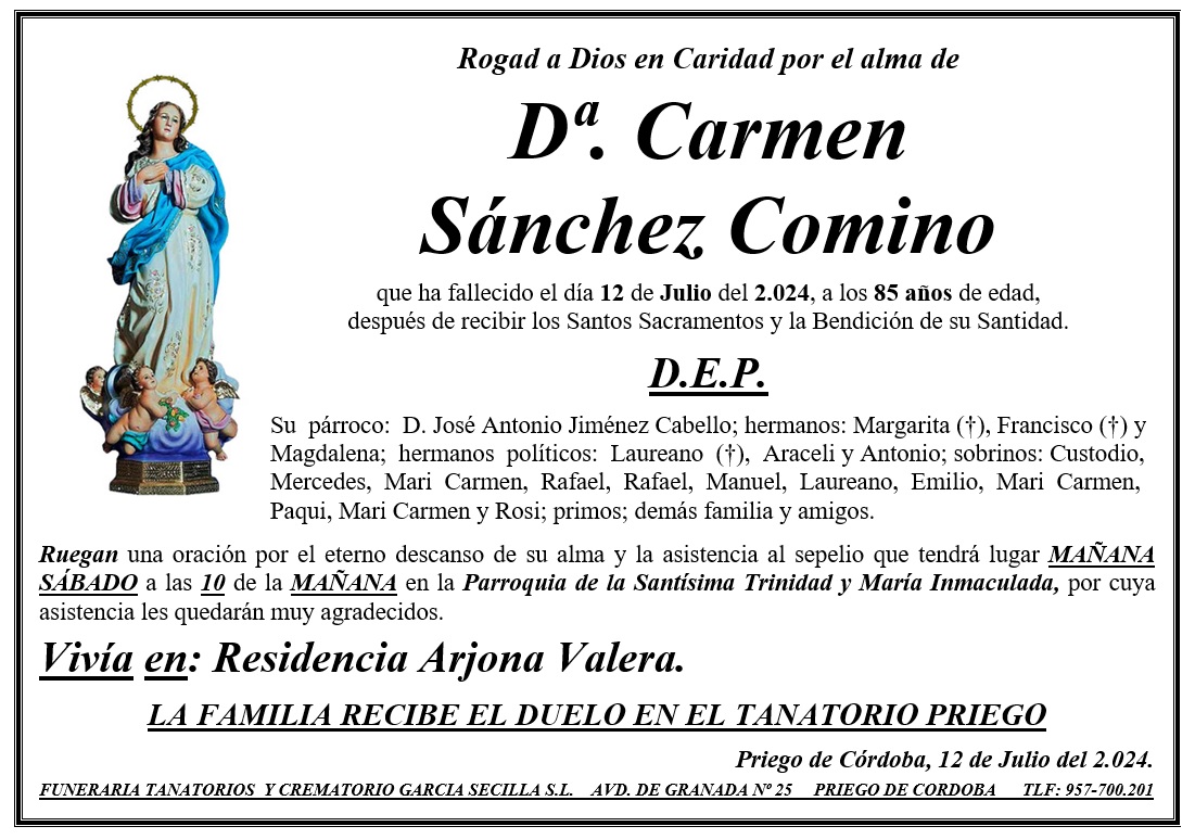 SEPELIO DE Dª CARMEN SÁNCHEZ COMINO