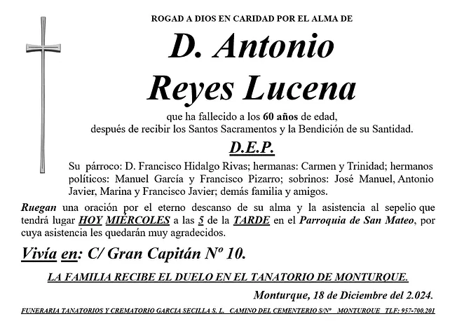 SEPELIO DE D ANTONIO REYES LUCENA