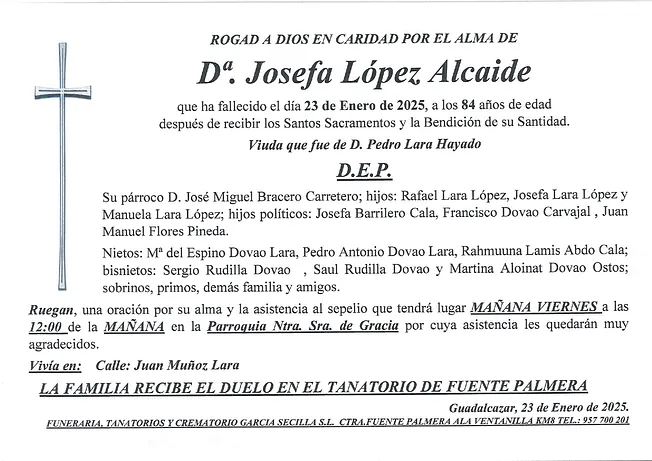 SEPELIO DE DOÑA JOSEFA LÓPEZ ALCAIDE