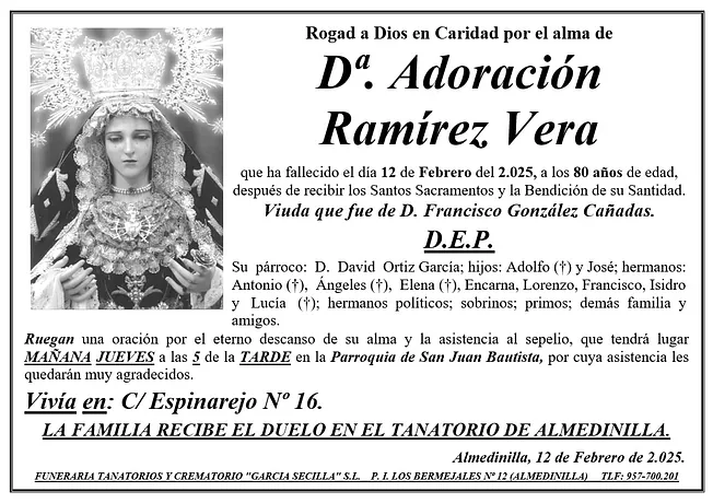 SEPELIO DE Dª ADORACIÓN RAMÍREZ VERA