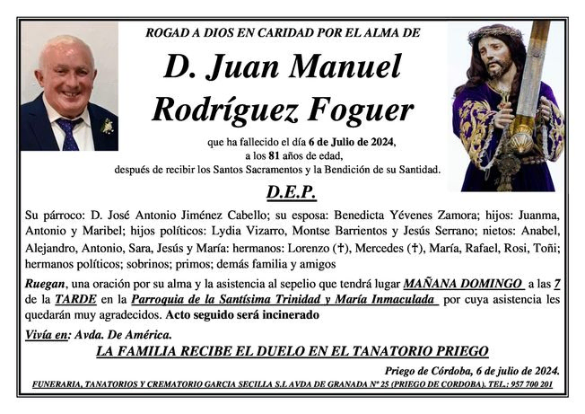 SEPELIO DE D. JUAN MANUEL RODRIGUEZ FOGUER