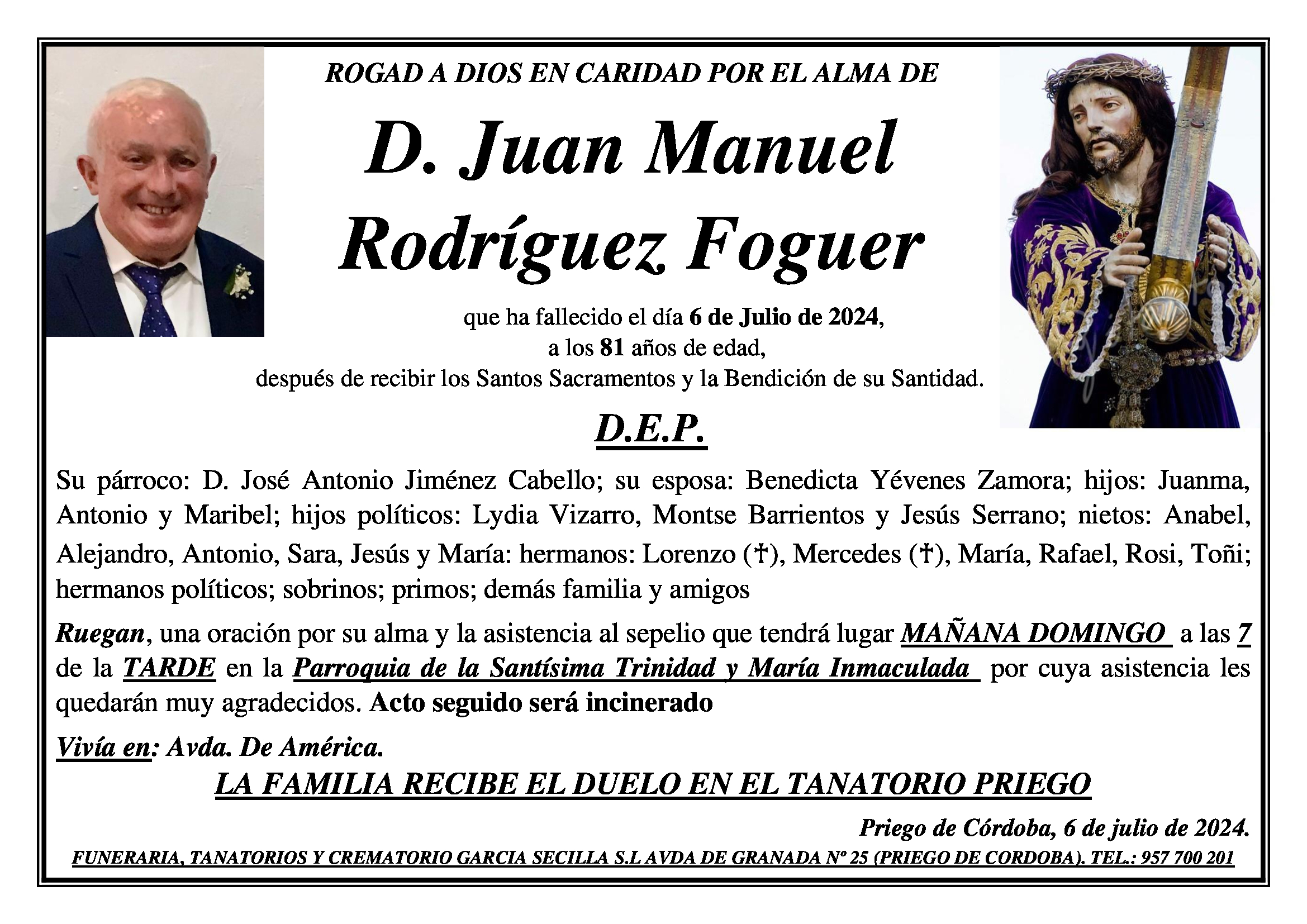 SEPELIO DE D. JUAN MANUEL RODRIGUEZ FOGUER
