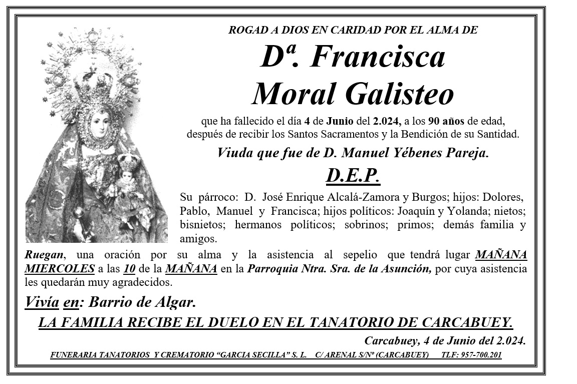 SEPELIO DE Dª FRANCISCA MORAL GALISTEO